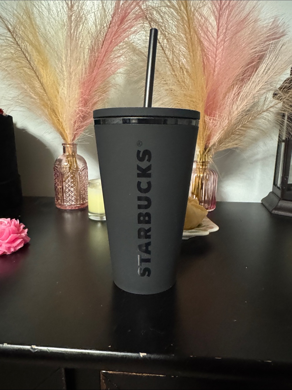 Starbucks Matte Black Reusable Cold Cup with Straw grande size